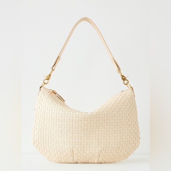 Clare V Woven Leather Moyen Messenger Bag In Cream - Picture 1 of 9